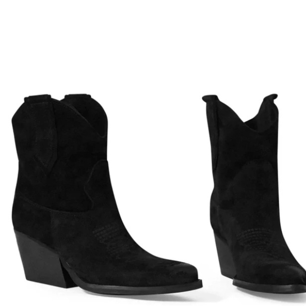 Kali Black Suede Western Ankle Boots